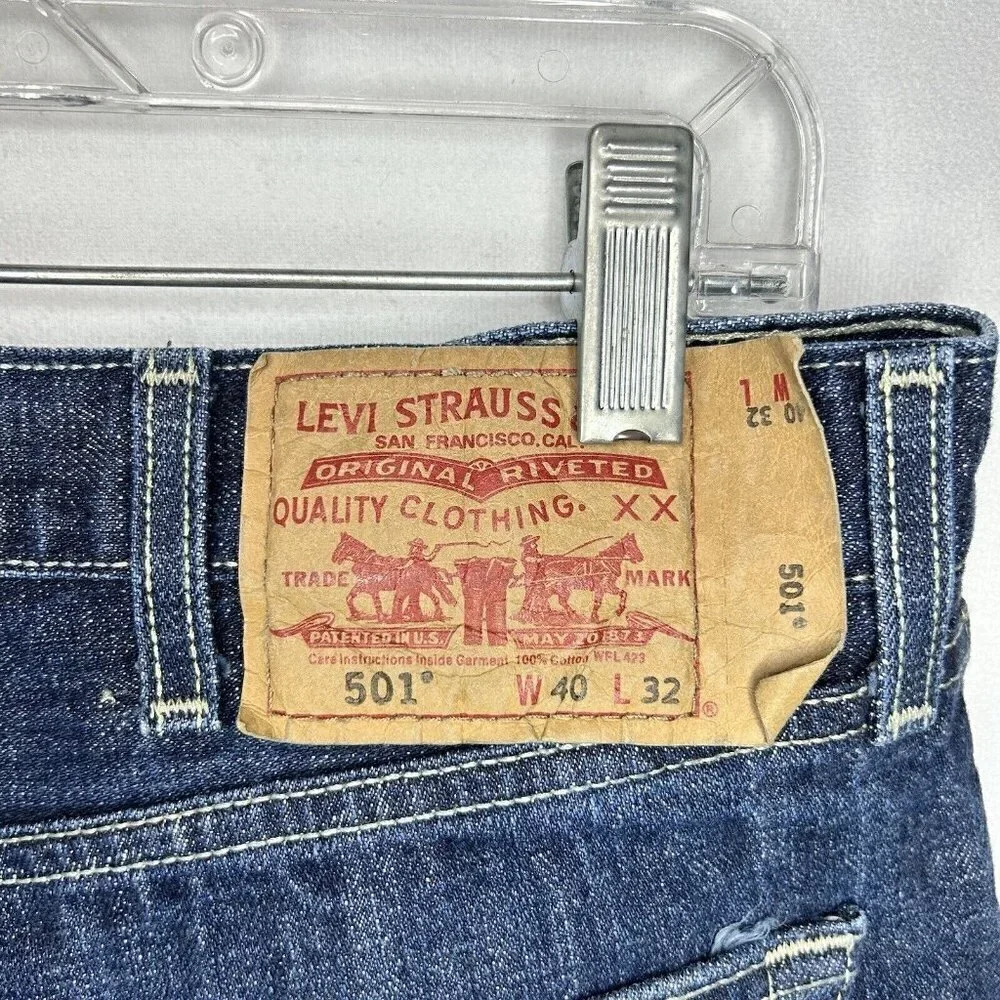 Levis 501 Jeans Regular Button Fly Straight Leg Denim Tag: 40x32 Actual: 38x30